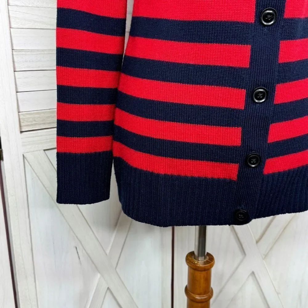 Banana Republic Striped Shawl Collar Button Up Cardigan Sweater Red Blue‎ Small